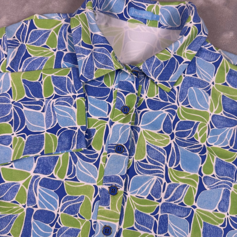 J.McLaughlin Catalina Cloth Top Womens Small Blue Green Geometric Leaf Print 3/4